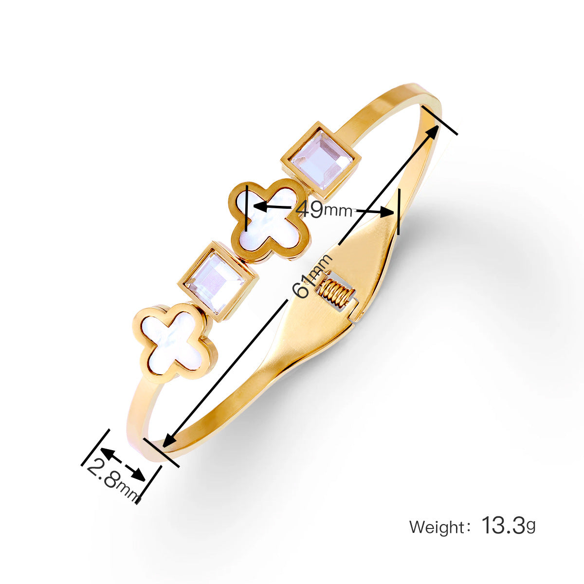 Mother of Pearl Clover Square Bangle Bracelet