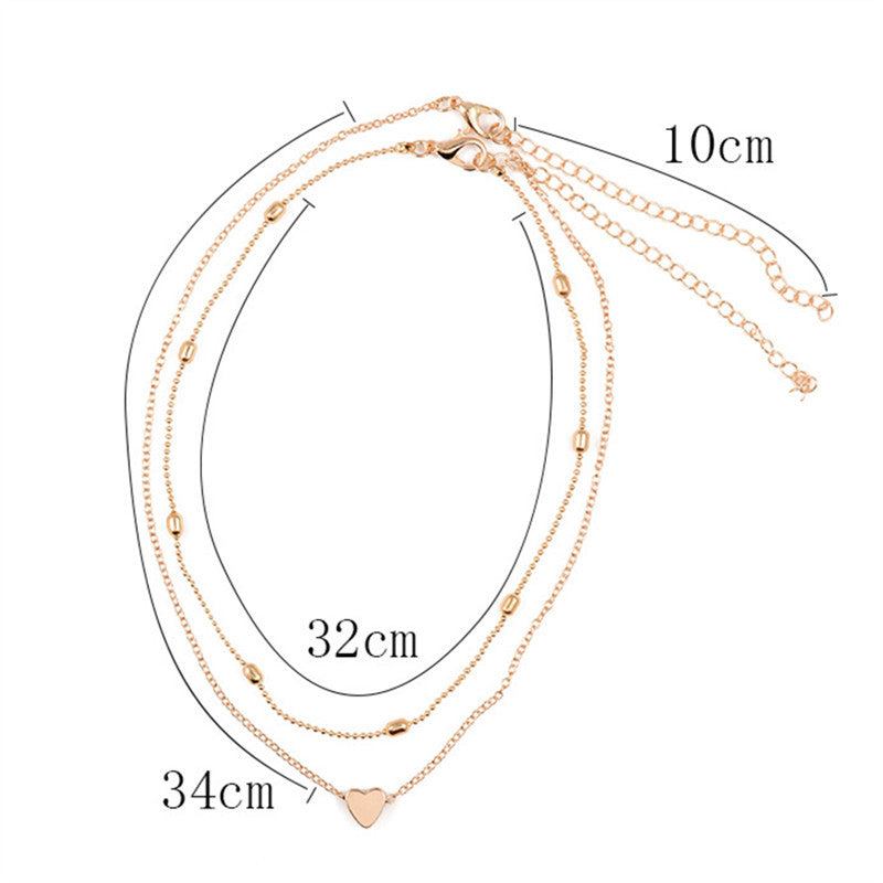 Heart Chain and Satellite Layering Choker Necklace