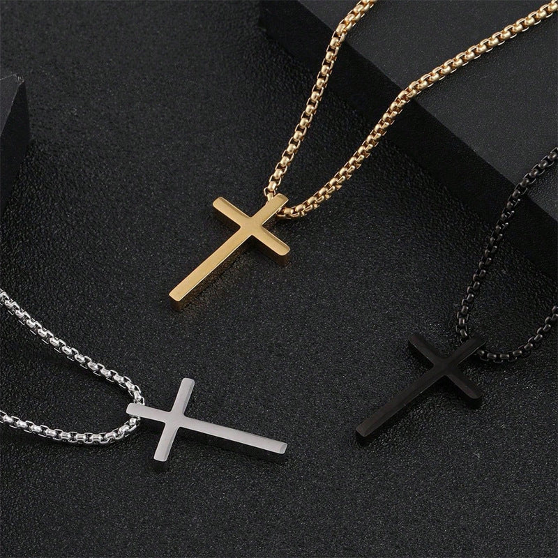 Cross Pendant Box Chain Necklace (Gold)