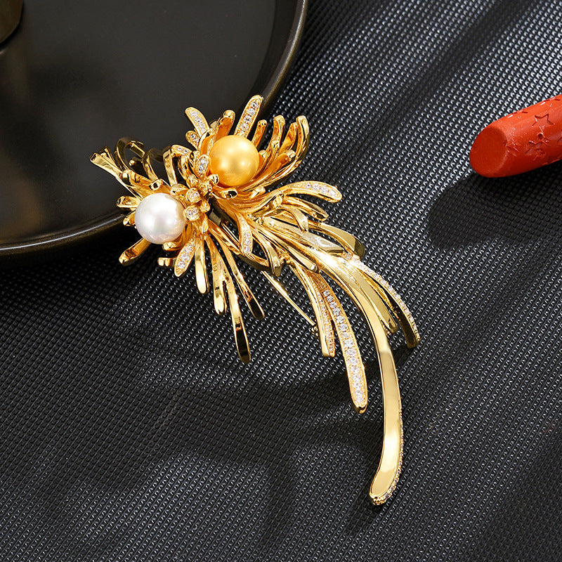 Gold pearl Double Firework Brooch