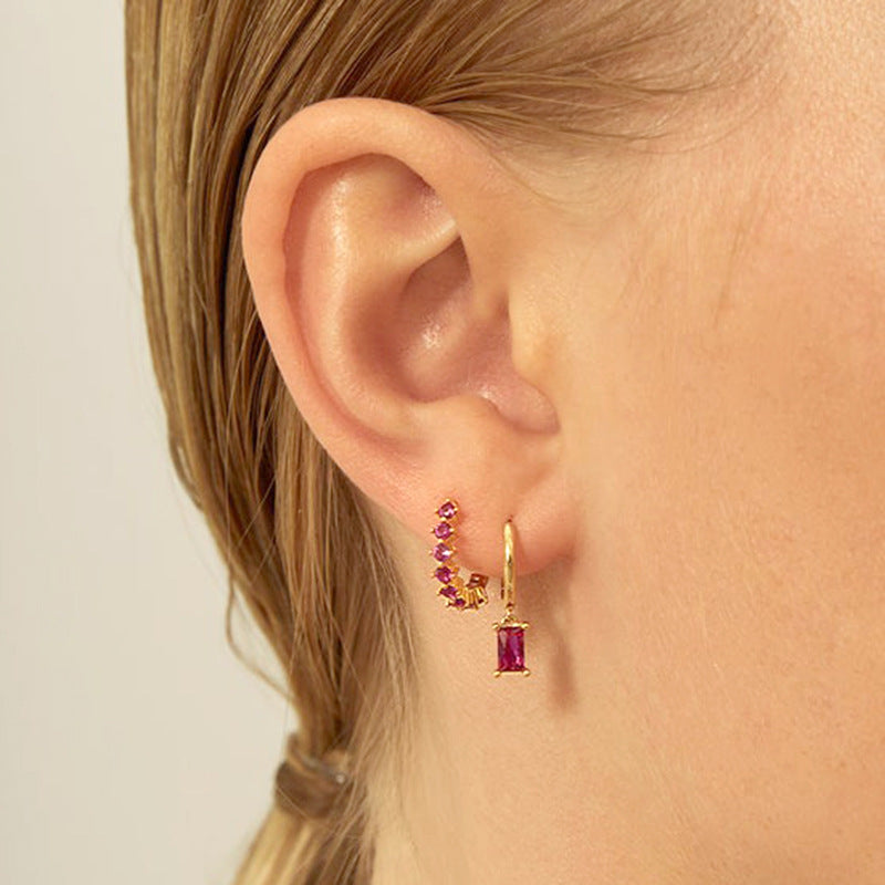 Basic Pink Baguette Huggie Earrings