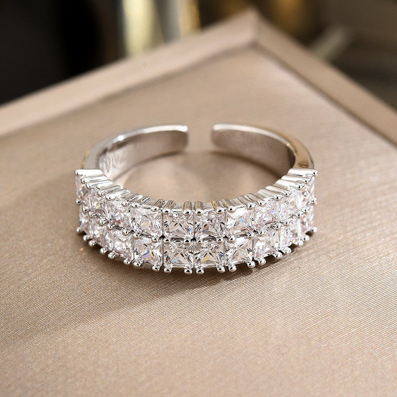 Double Sapphire Open Silver Ring