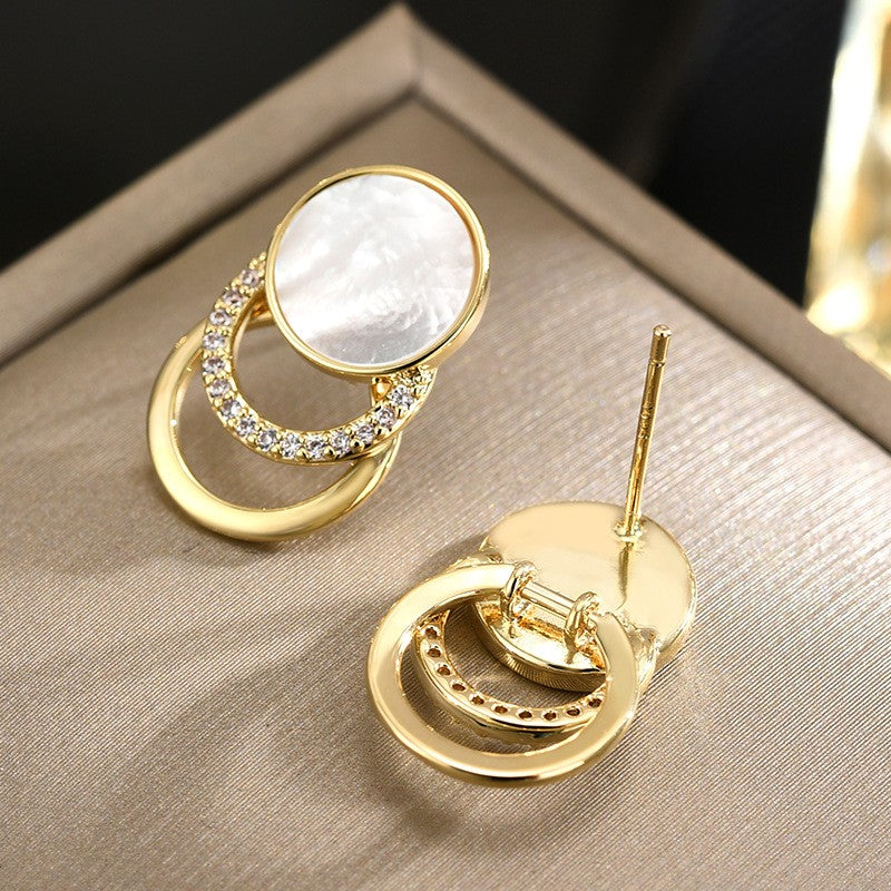 Triple Layer Moonstone Sapphire Round Stud Earrings