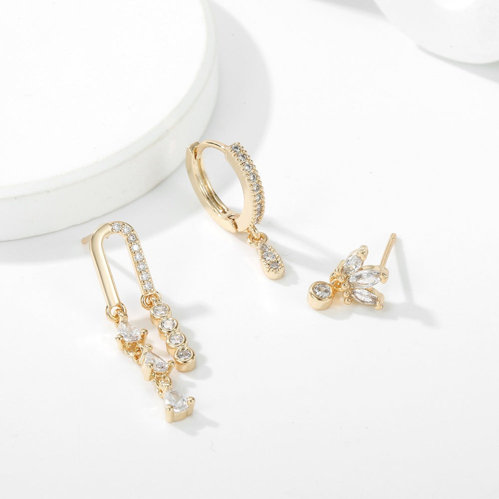 Teardrop Round Sapphire Dangling Stud Odd Earrings 3 pieces