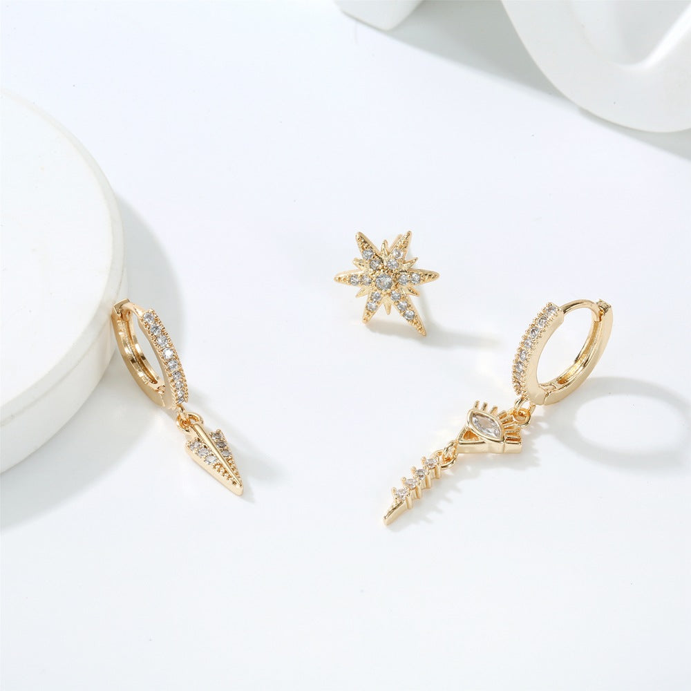 Teardrop Sapphire Evil Eye Dangling Huggie Odd Earrings (3 pieces)