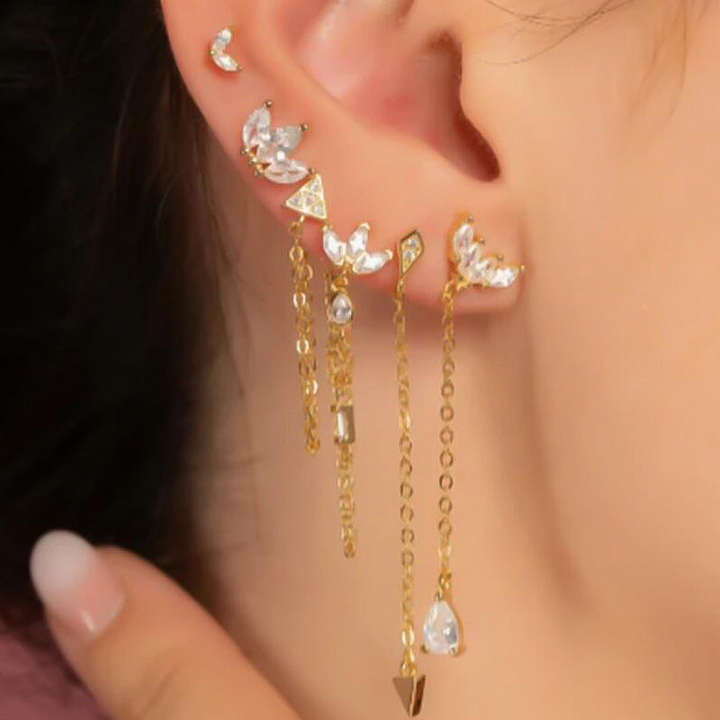 Lotus Sapphire Tassel Chain Earrings