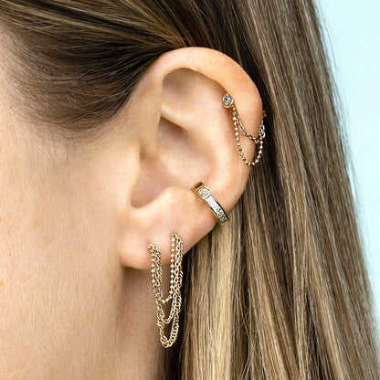 Round Sapphire Tassel Chain Earrings