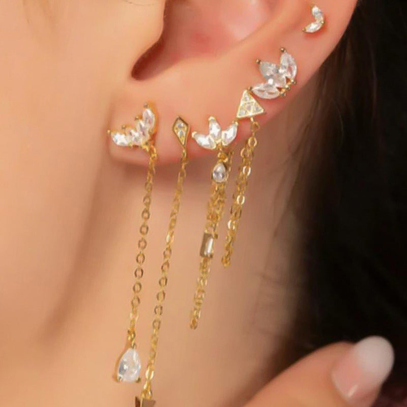 Lotus Sapphire Tassel Chain Earrings