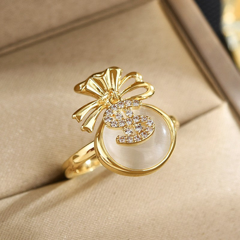 Moonstone Lucky Bag Zircon Open Ring