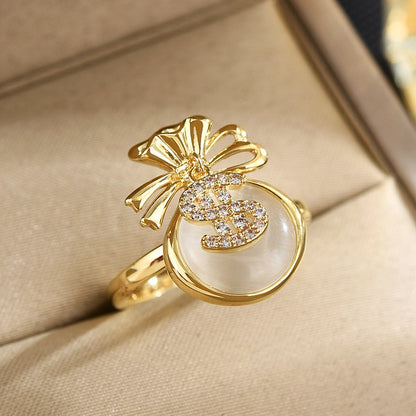 Moonstone Lucky Bag Zircon Open Ring