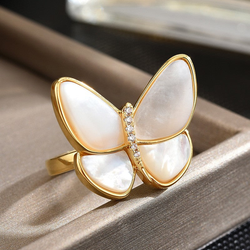 Mother of Pearl Butterfly Gold Open Ring