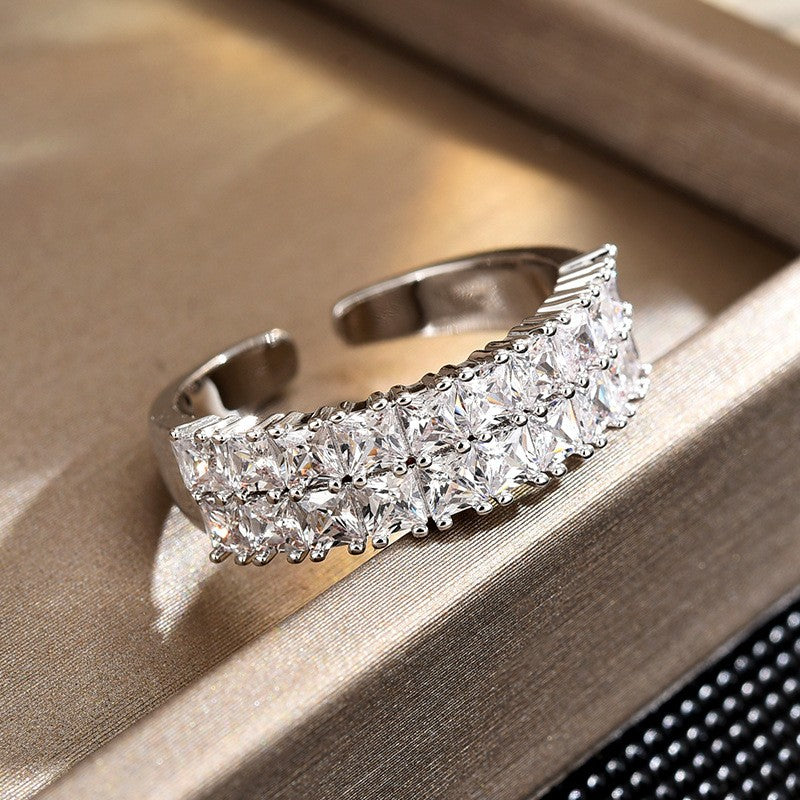 Double Sapphire Open Silver Ring