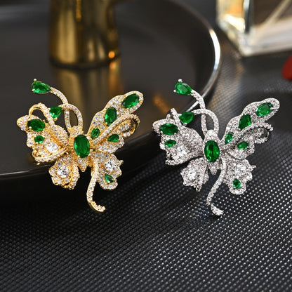 Emerald Zirconia Butterfly Open Silver Ring