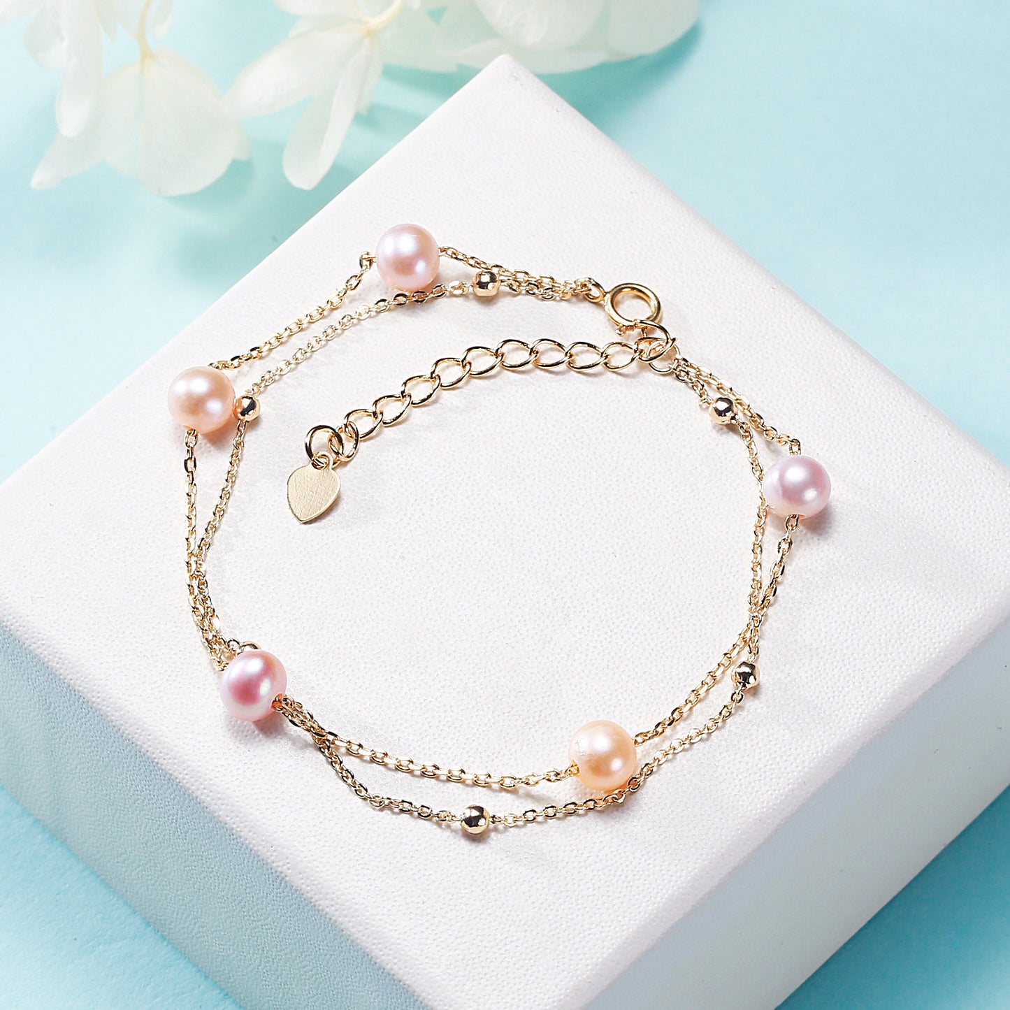 Freshwater Pearl Double Satellite Chain Bracelet