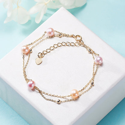 Freshwater Pearl Double Satellite Chain Bracelet