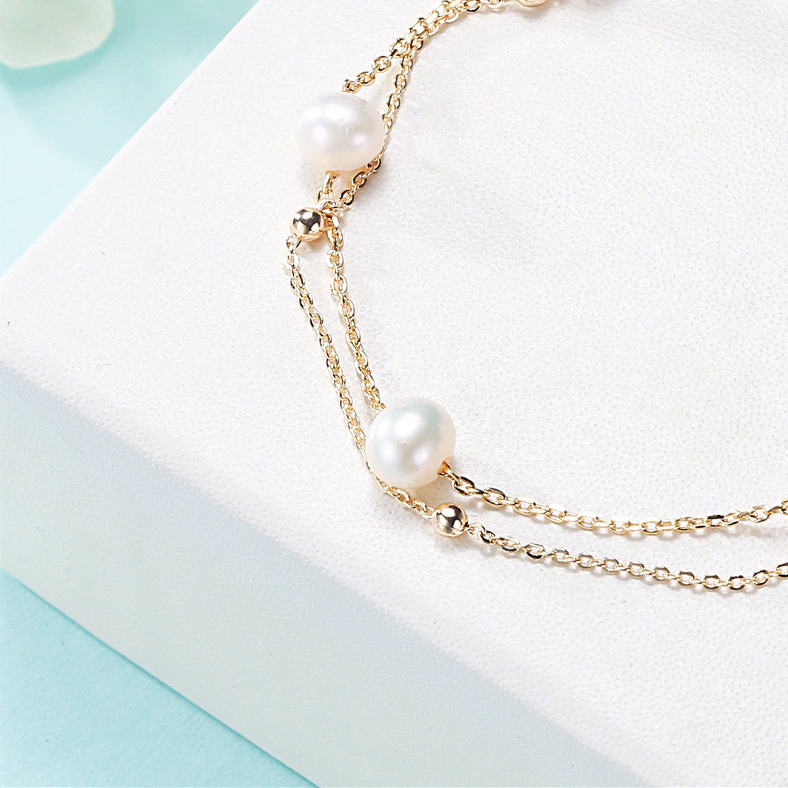 Freshwater Pearl Double Satellite Chain Bracelet