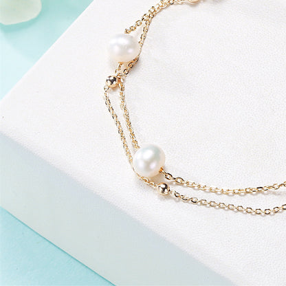 Freshwater Pearl Double Satellite Chain Bracelet