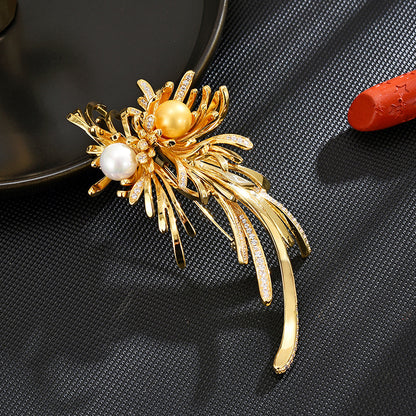 Gold pearl Double Firework Brooch