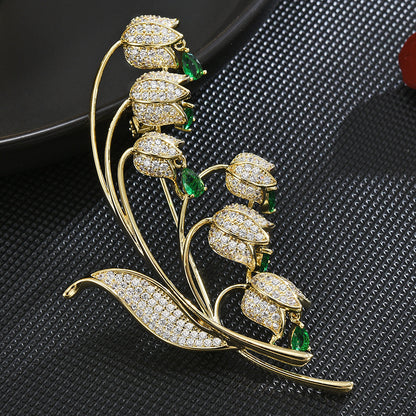 Full Zircon Crystal Bellflower Brooch