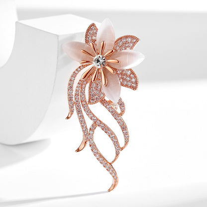 Zircon Cat's Eye Stone Orchid Brooch