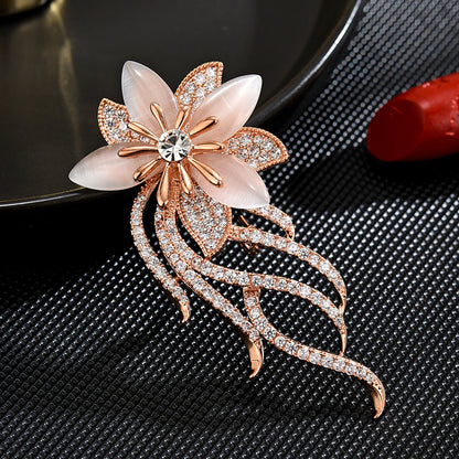 Zircon Cat's Eye Stone Orchid Brooch