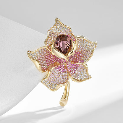 Colorful Zirconium Crystal Floral Brooch