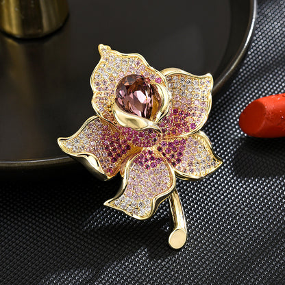 Colorful Zirconium Crystal Floral Brooch