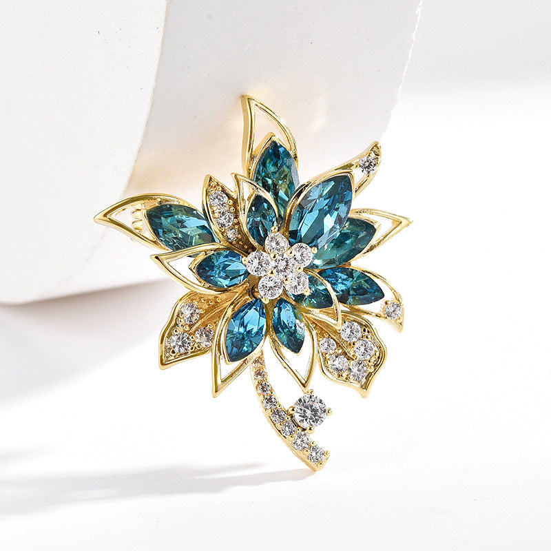 Crystal Micro-inlaid Zircon Gold Brooch