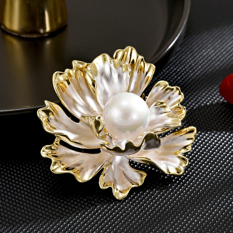 Mother Of Pearl Peony Flower Brooch