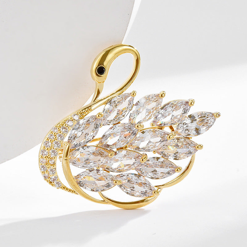 Full Zircon Swan Gold Brooch