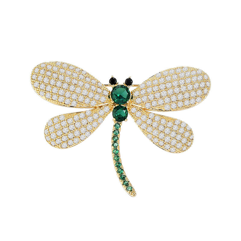 Emerald Zircon Dragonfly Brooch