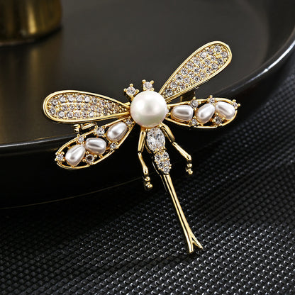 Little Dragonfly Freshwater Pearl Zircon Brooch