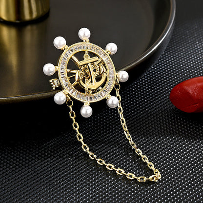 Navy Ship Rudder Chain Brooch