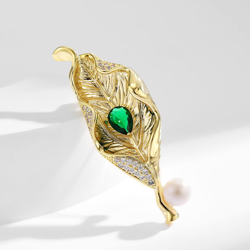 Classic Golden Leaves Freshwater Pearl Brooch