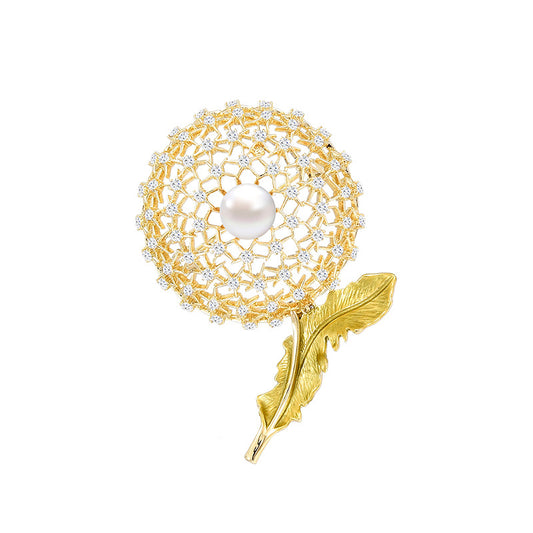 Freshwater Pearl Dandelion Brooch