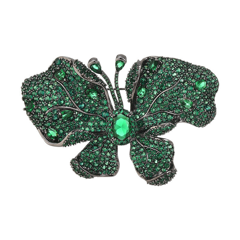 Emerald Full Zircon Butterfly Brooch