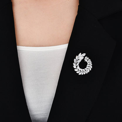 Inlaid Zircon Olive Branch Brooch