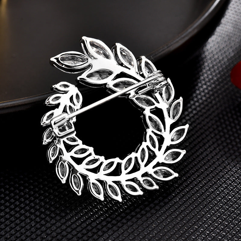 Inlaid Zircon Olive Branch Brooch