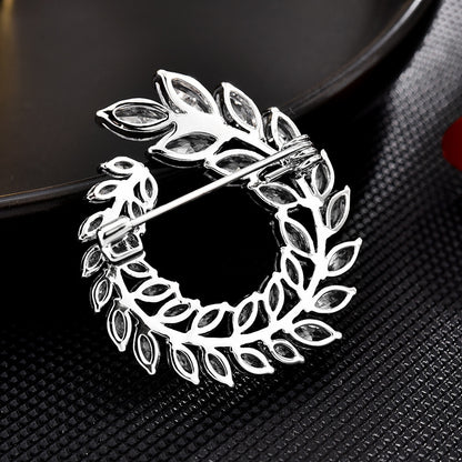 Inlaid Zircon Olive Branch Brooch