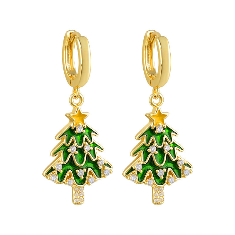 Christmas Tree Green Sapphire Drop Huggie Earring