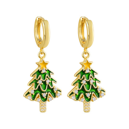 Christmas Tree Green Sapphire Drop Huggie Earring