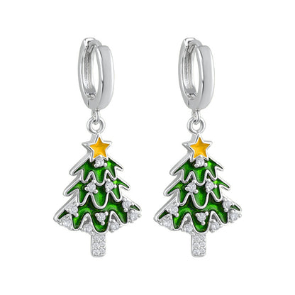 Christmas Tree Green Sapphire Drop Huggie Earring