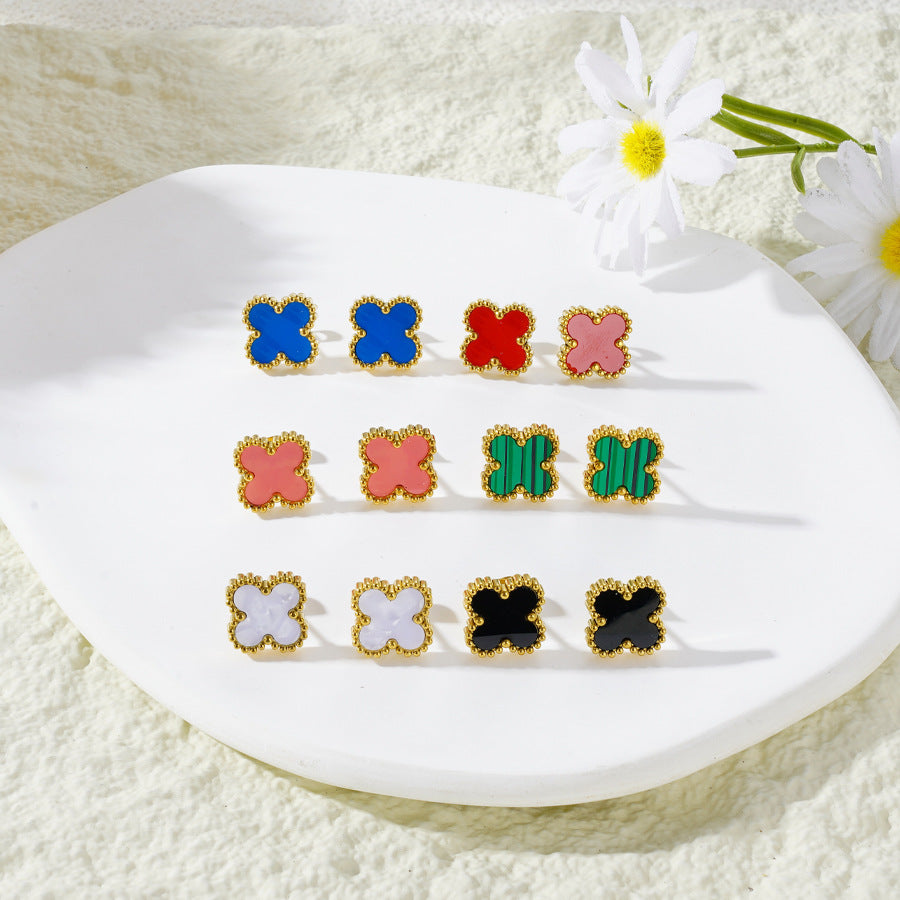 Blue Clover Mother of Pearl Stud Earrings