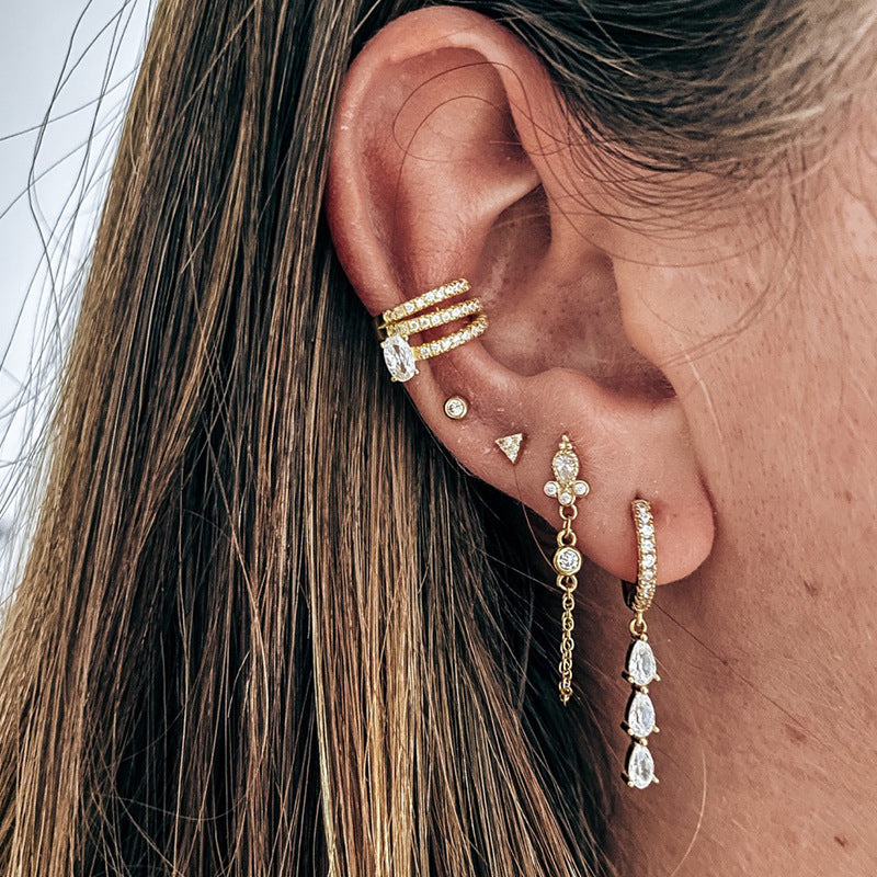 Purple Triple Teardrop Sapphire Dangle Huggie Earrings