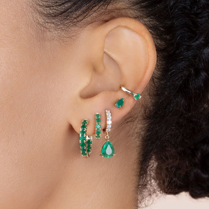 Classic Emerald Teardrop Sapphire Huggie Earrings