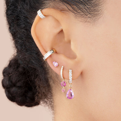 Classic Purple Teardrop Solitaire  Huggie Earrings