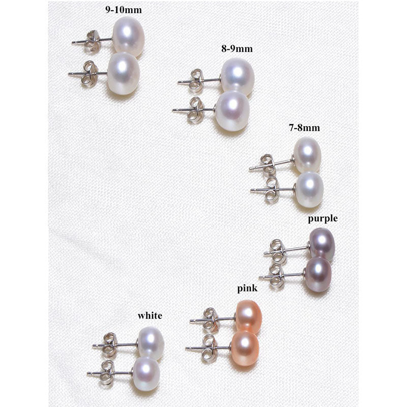 White Round Freshwater Pearl Stud Earrings