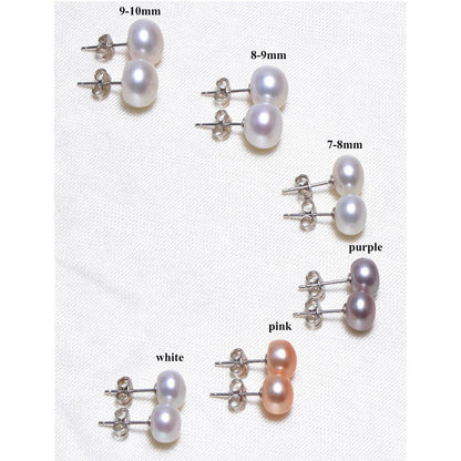 White Round Freshwater Pearl Stud Earrings