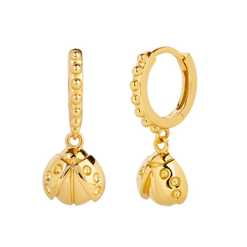 Gold Ladybird Dangling Huggie Earrings