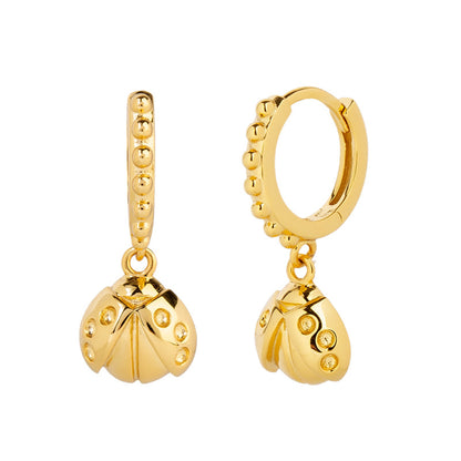 Gold Ladybird Dangling Huggie Earrings